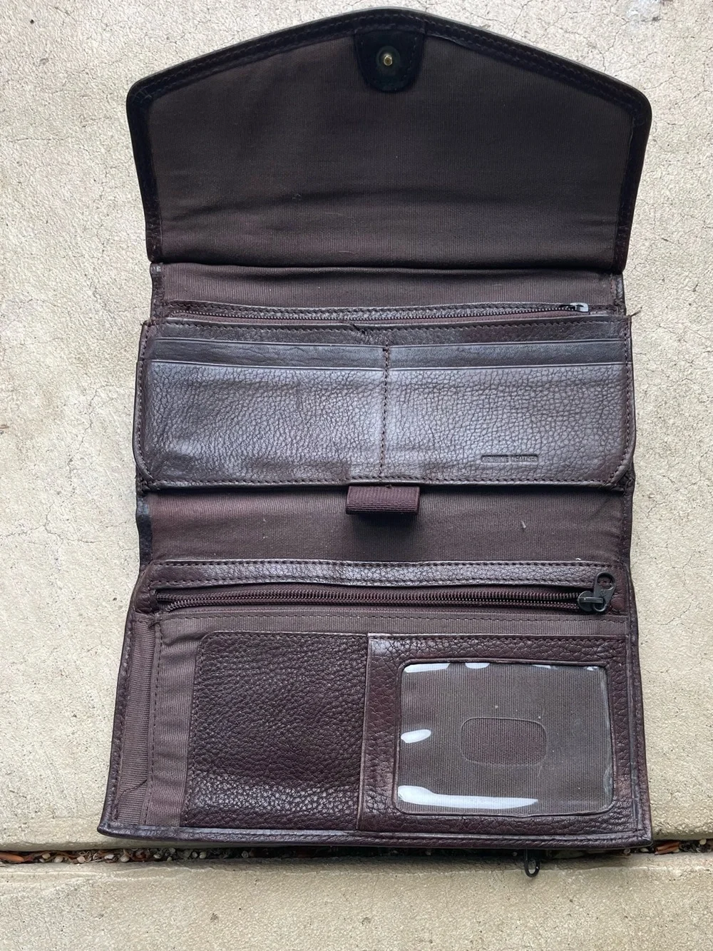 Fossil Brown Pebbled Leather  Envelope Zip Wallet